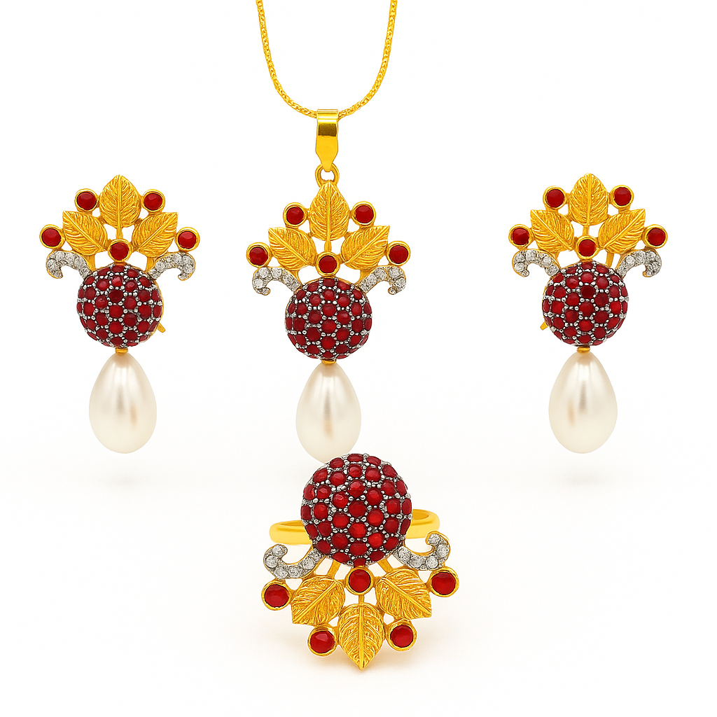 Gold Plated Pearl Jewelry Set for Women – Multi Colors