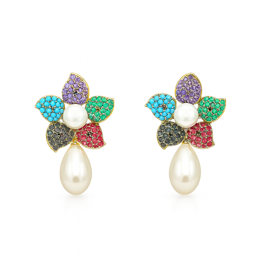 Elegant Floral Pearl Drop Earrings for Women