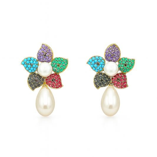 Elegant Floral Pearl Drop Earrings for Women