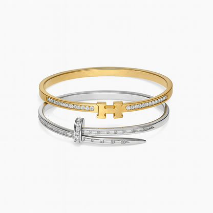 Gold & Silver Designer-Inspired CZ Bracelet Set