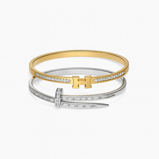 Gold & Silver Designer-Inspired CZ Bracelet Set