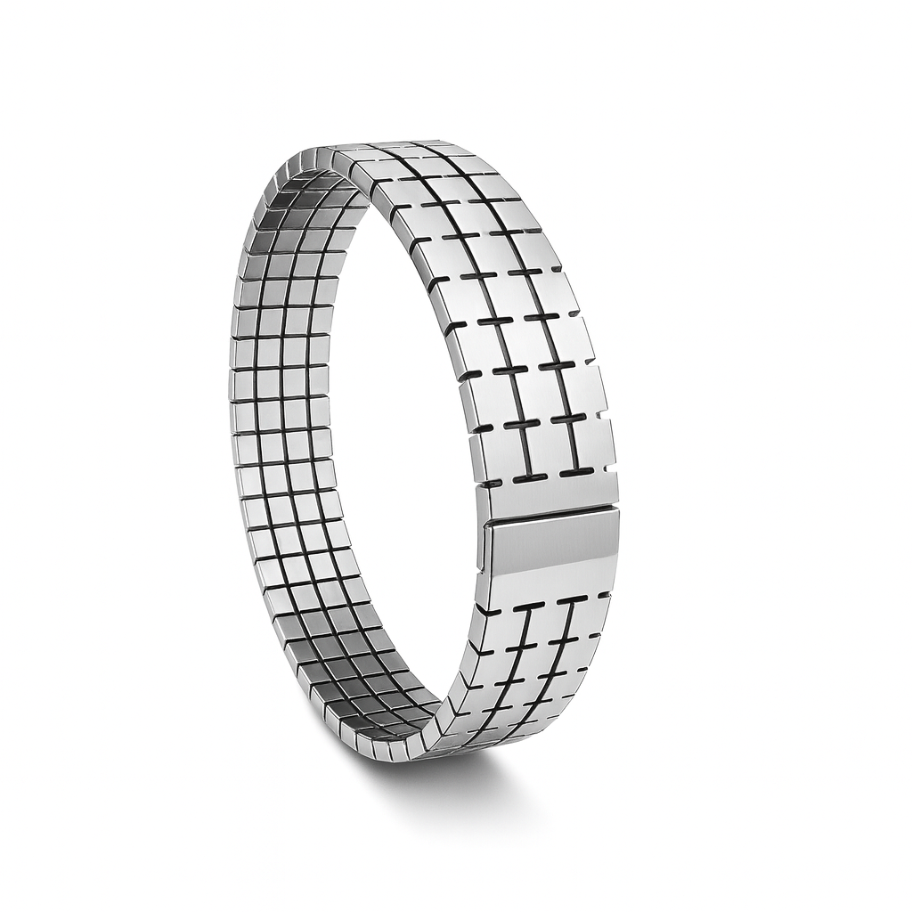 Classic Silver-Tone Grid Bracelet – Unisex Modern Design