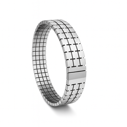 Classic Silver-Tone Grid Bracelet – Unisex Modern Design