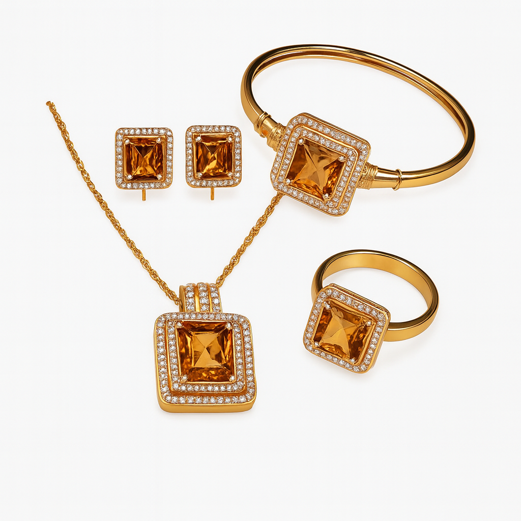Luxury Gold-Plated Square Stone Jewelry Set for Women