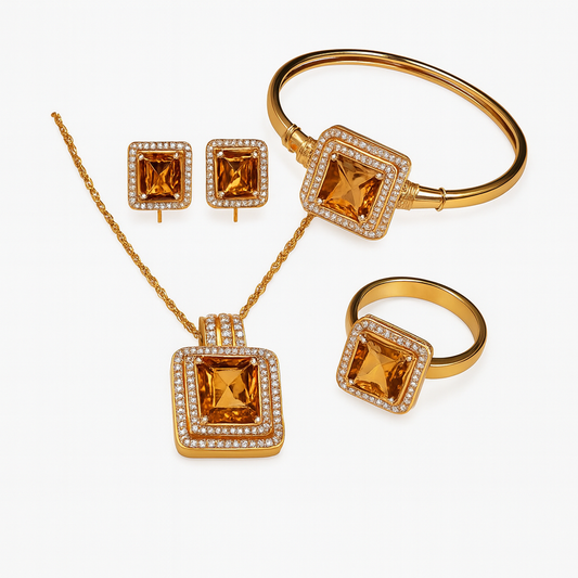 Luxury Gold-Plated Square Stone Jewelry Set for Women