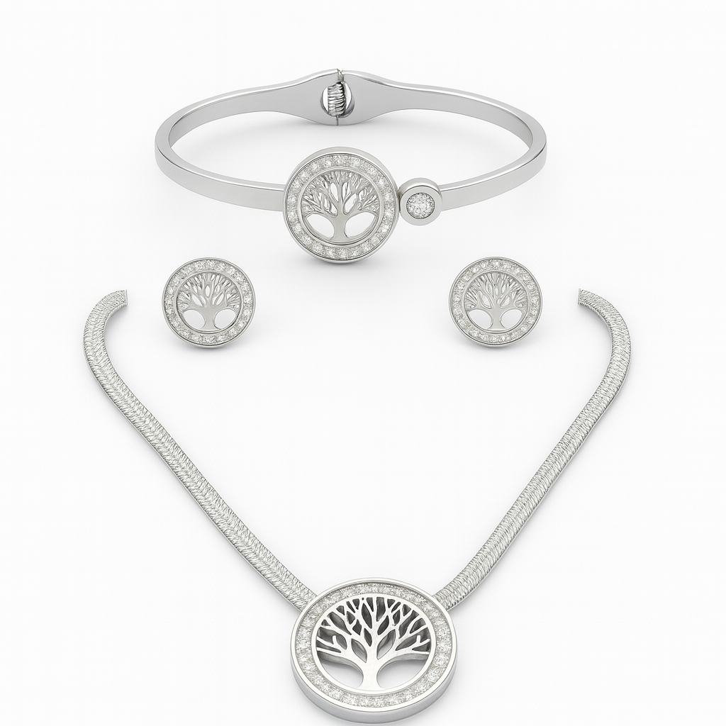 Elegant Tree of Life Silver Jewelry Set for Women