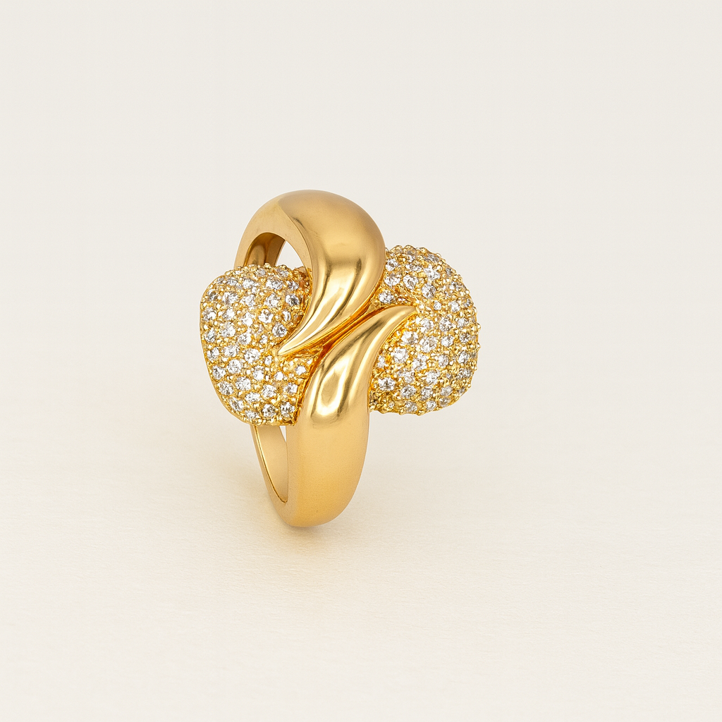 Gold Statement Ring with Crystal Pave Detailing