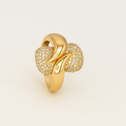 Gold Statement Ring with Crystal Pave Detailing