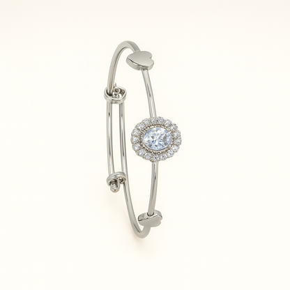 Silver-Tone Heart CZ Bangle Bracelet for Women