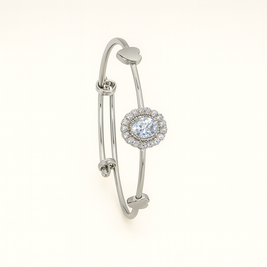 Silver-Tone Heart CZ Bangle Bracelet for Women