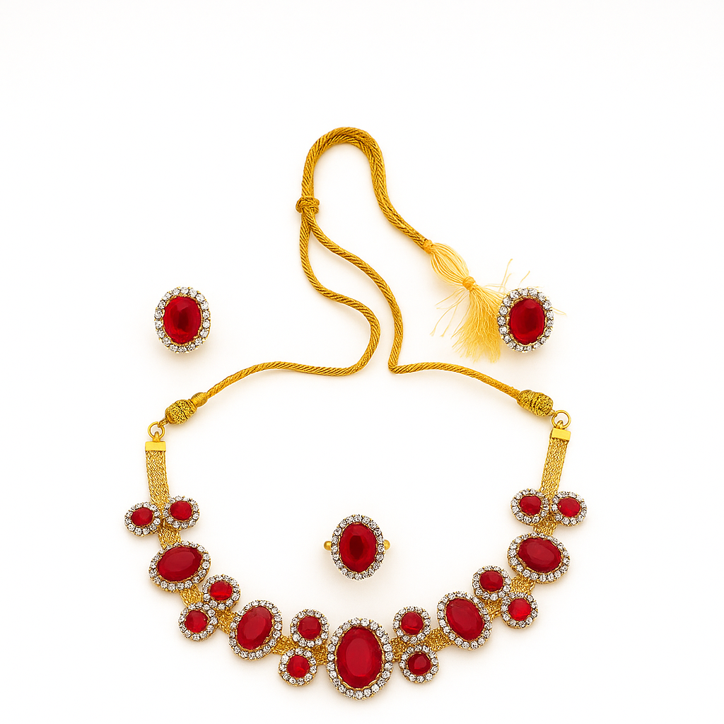 Handcrafted 24k Gold Plated Stone Necklace Set