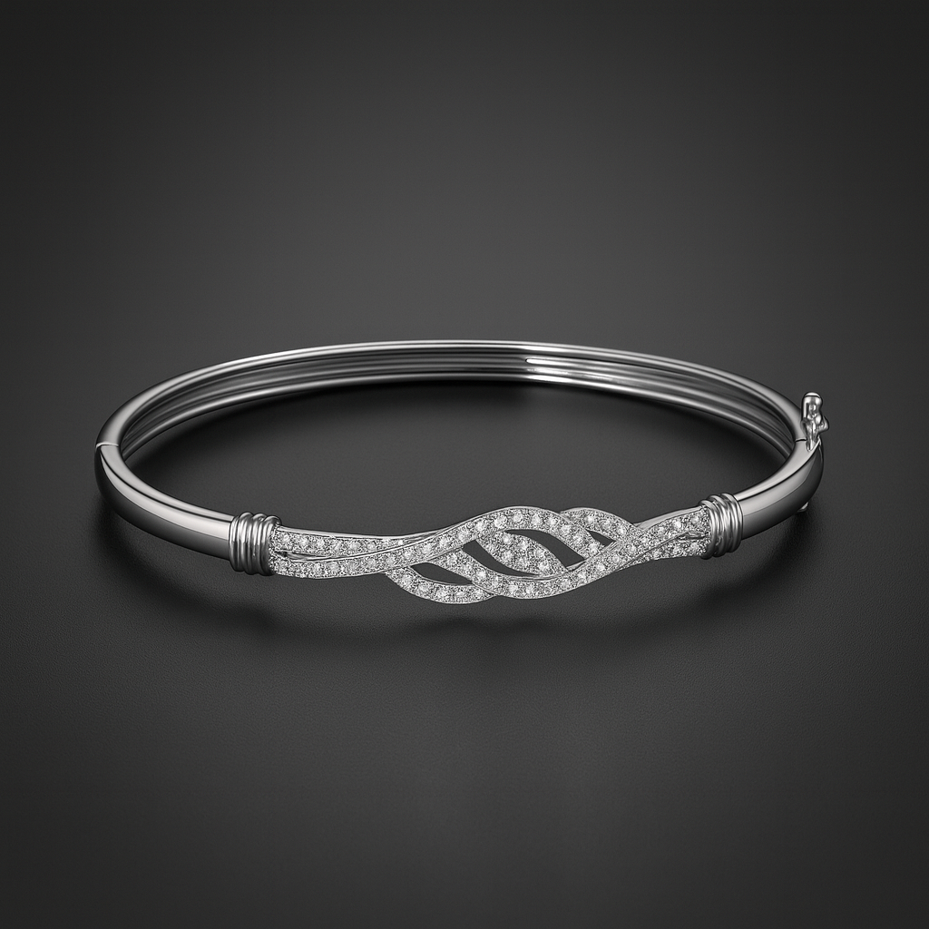 Silver-Tone CZ Leaf Cutwork Bangle for Women