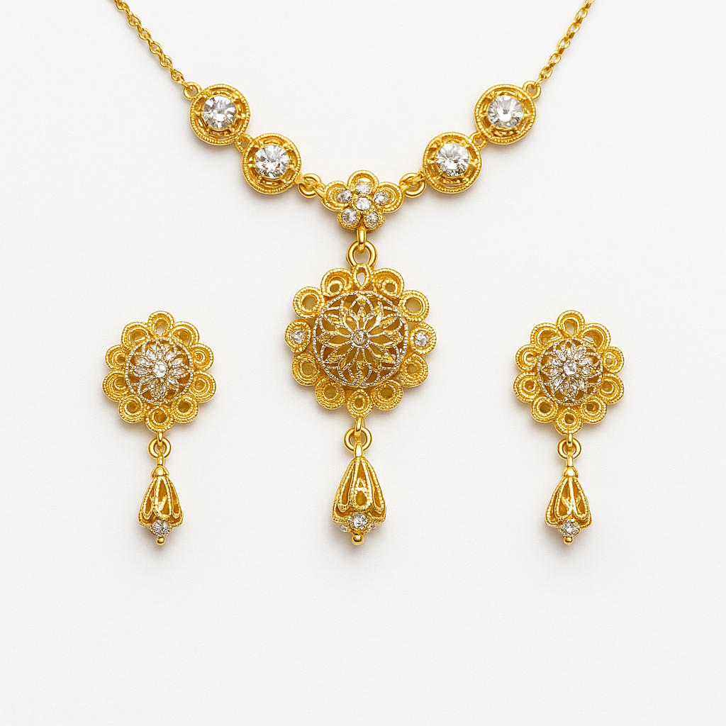 Handcrafted 24K Gold-Plated Floral Necklace & Earrings Set