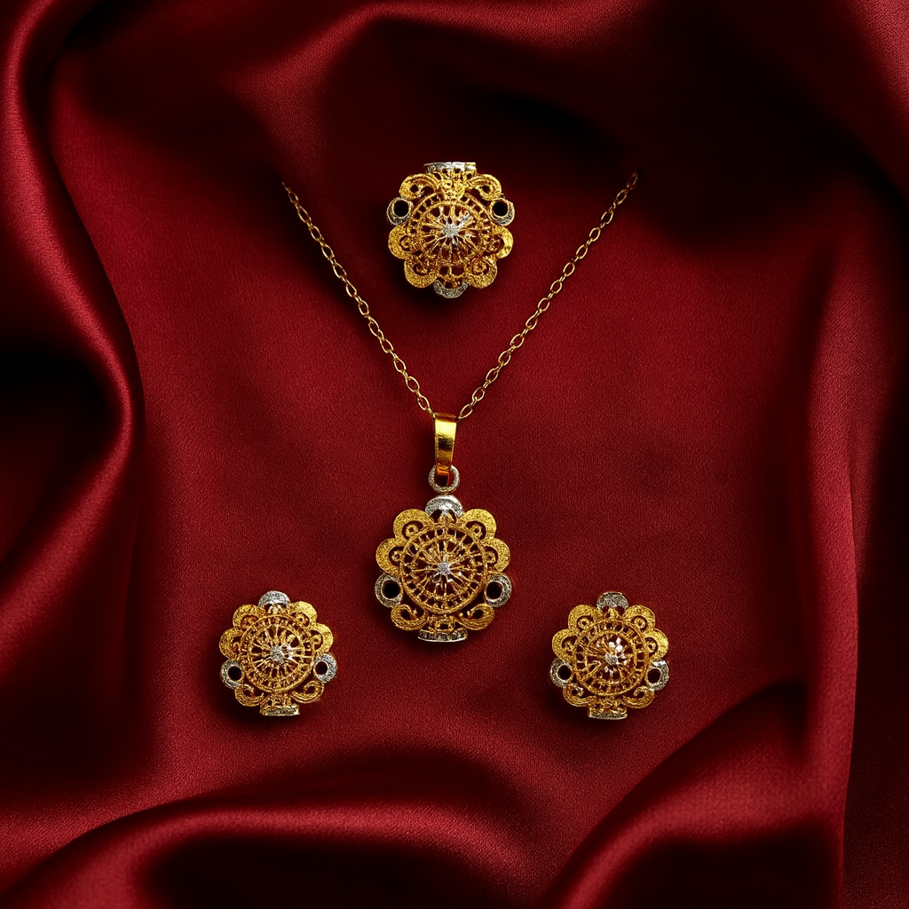 Handcrafted 24K Gold-Plated Floral Jewelry Set – Necklace & Earrings
