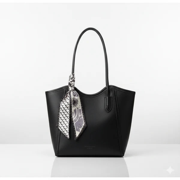 Elegant Scarf Accent Premium Leather Tote Bag for Women AH-036