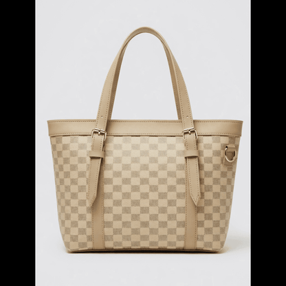Classic Checkered Tote Bag – Premium PU Leather