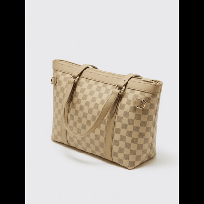 Classic Checkered Tote Bag – Premium PU Leather