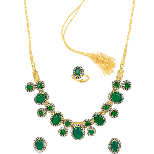 Handcrafted 24k Gold Plated Stone Necklace Set
