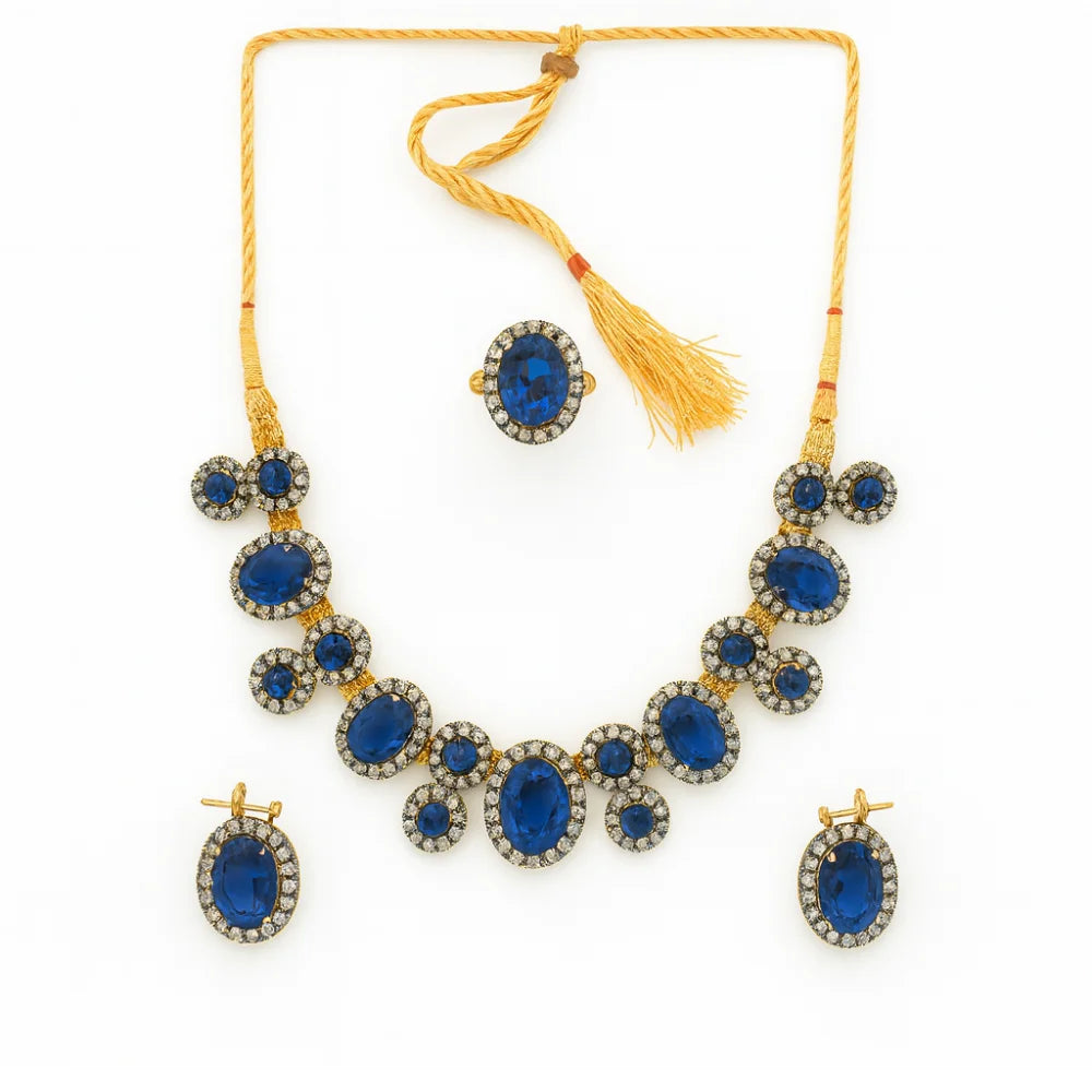 Handcrafted 24k Gold Plated Stone Necklace Set