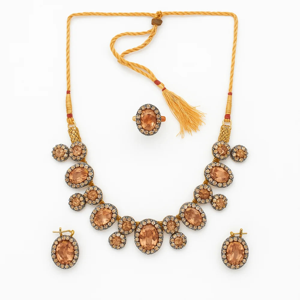 Handcrafted 24k Gold Plated Stone Necklace Set