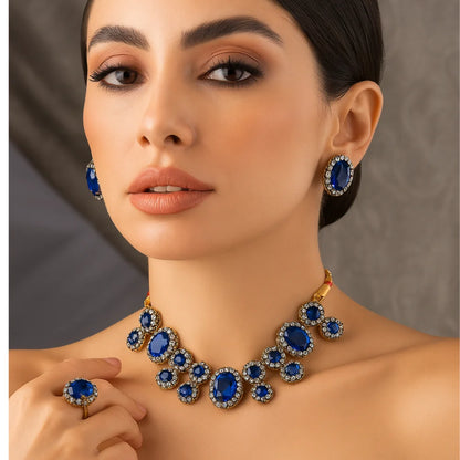 Handcrafted 24k Gold Plated Stone Necklace Set