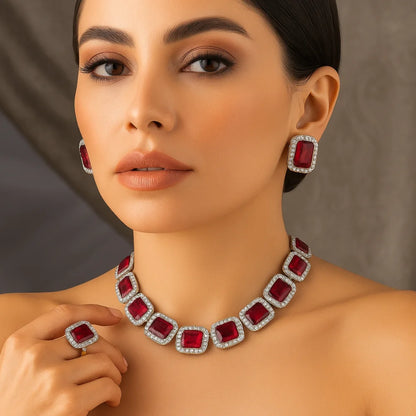 Handcrafted 24K Gold Plated Stone Necklace Set