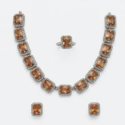 Handcrafted 24K Gold Plated Stone Necklace Set