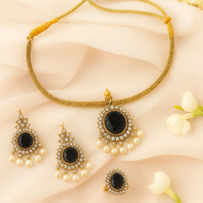 Handcrafted 24k Gold Plated Kundan Pearl Necklace Set