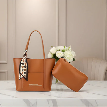 Elegant PU Leather Tote Bag with Scarf & Mini Pouch AH-031