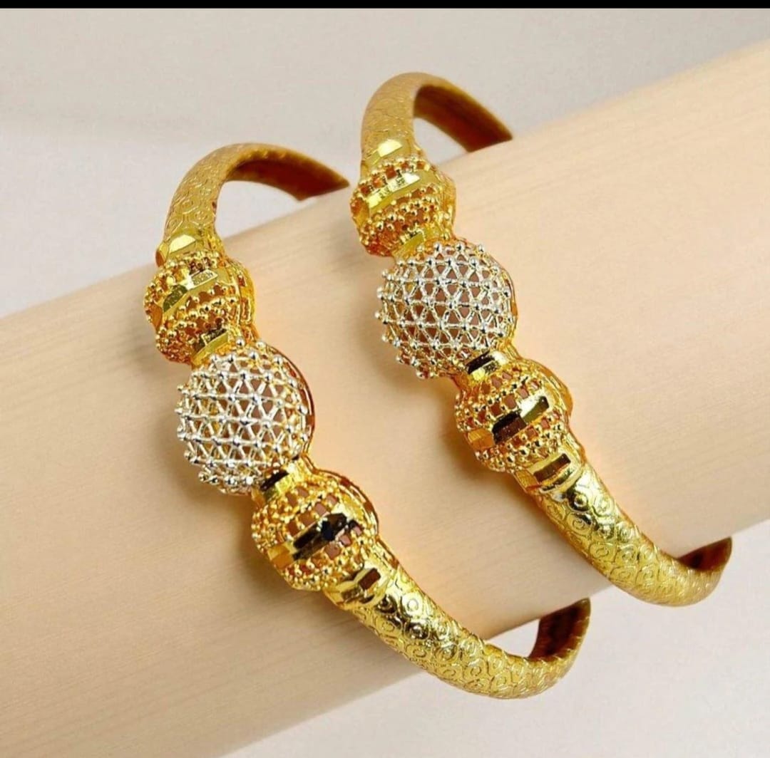 Luxury Handcrafted 24K Gold-Plated Bangles with Round Stone Design