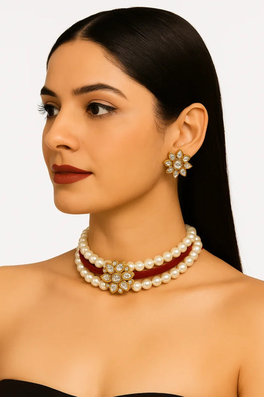 Handcrafted 24k Gold Plated Pearl Choker Jewelry Set