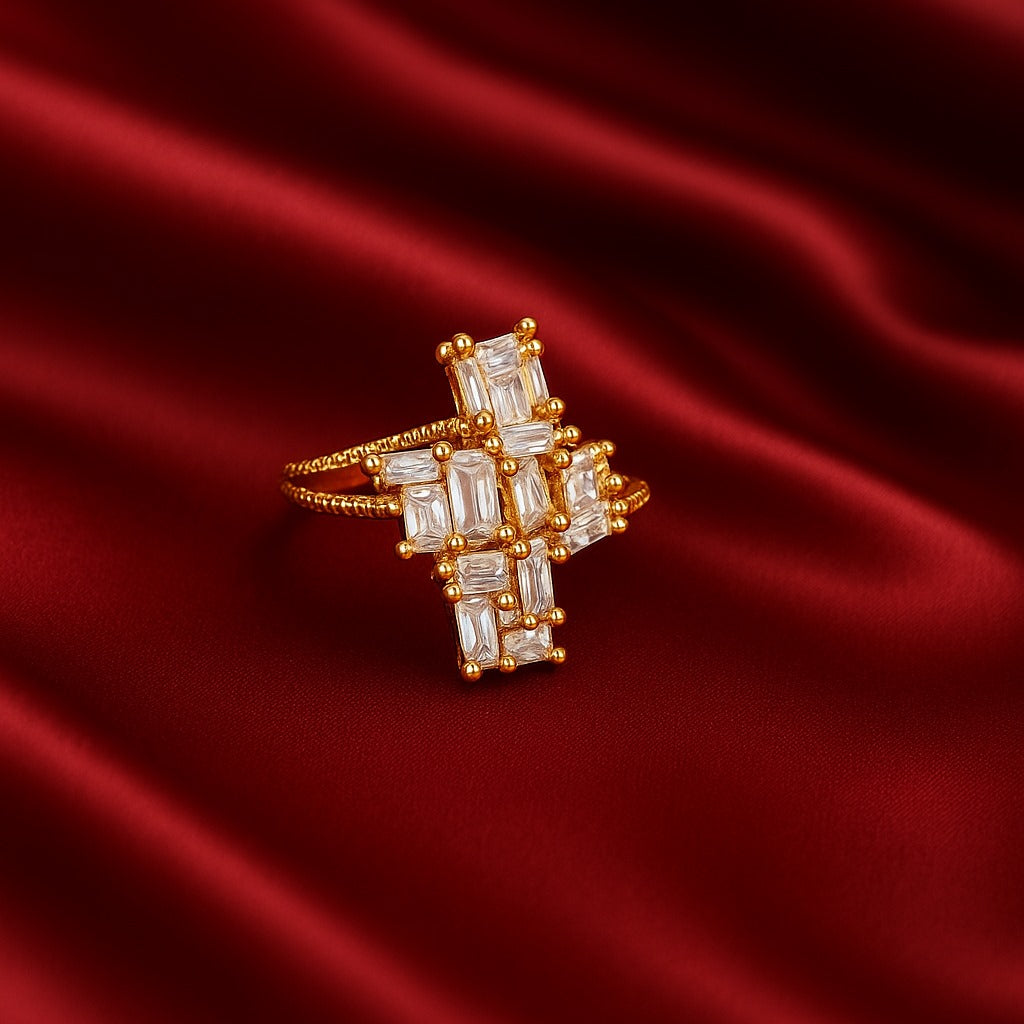 Luxury Gold-Plated Geometric Crystal Ring – Elegant Cocktail Design