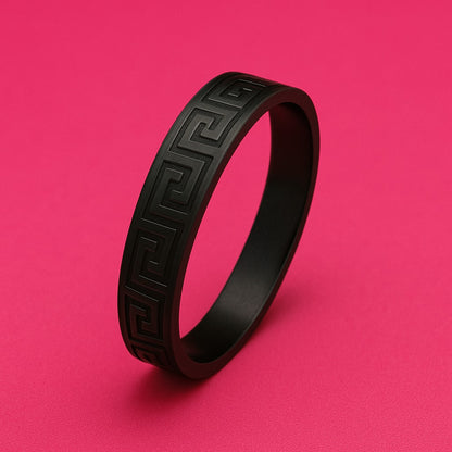Matte Black Stainless Steel Engraved Bangle