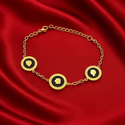 Men’s Gold-Plated Lion Emblem Bracelet – Black Enamel Chain