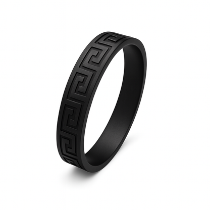 Matte Black Stainless Steel Engraved Bangle