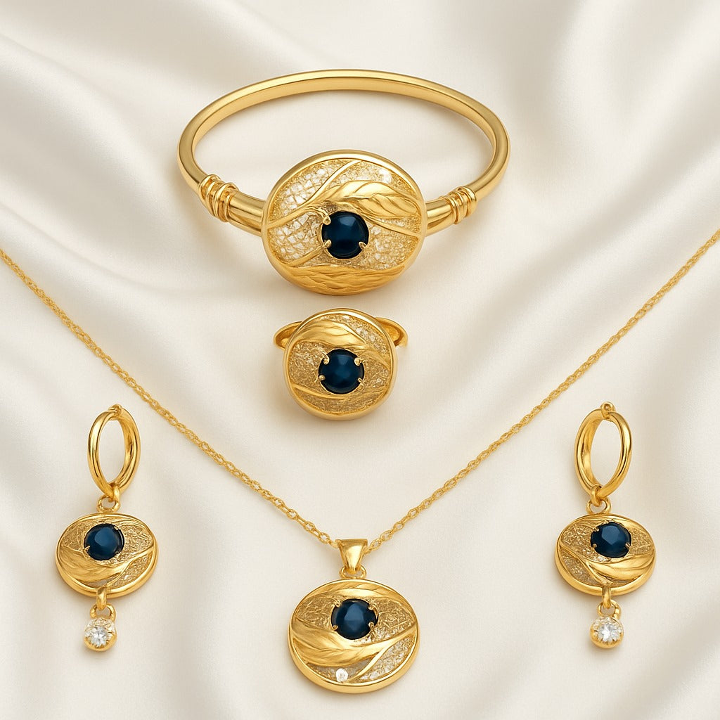 Luxury Blue Stone Gold-Plated Jewelry Set for Women