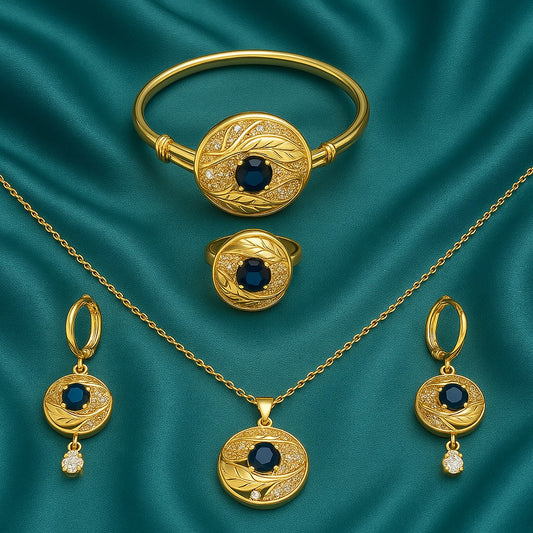 Luxury Blue Stone Gold-Plated Jewelry Set for Women