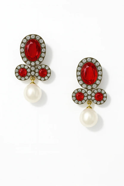 Handcrafted 24k Gold Plated Pearl Drop Stone Earrings