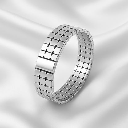 Classic Silver-Tone Grid Bracelet – Unisex Modern Design