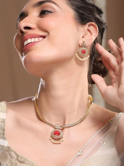 Handcrafted 24k Gold Plated Kundan Pearl Necklace Set